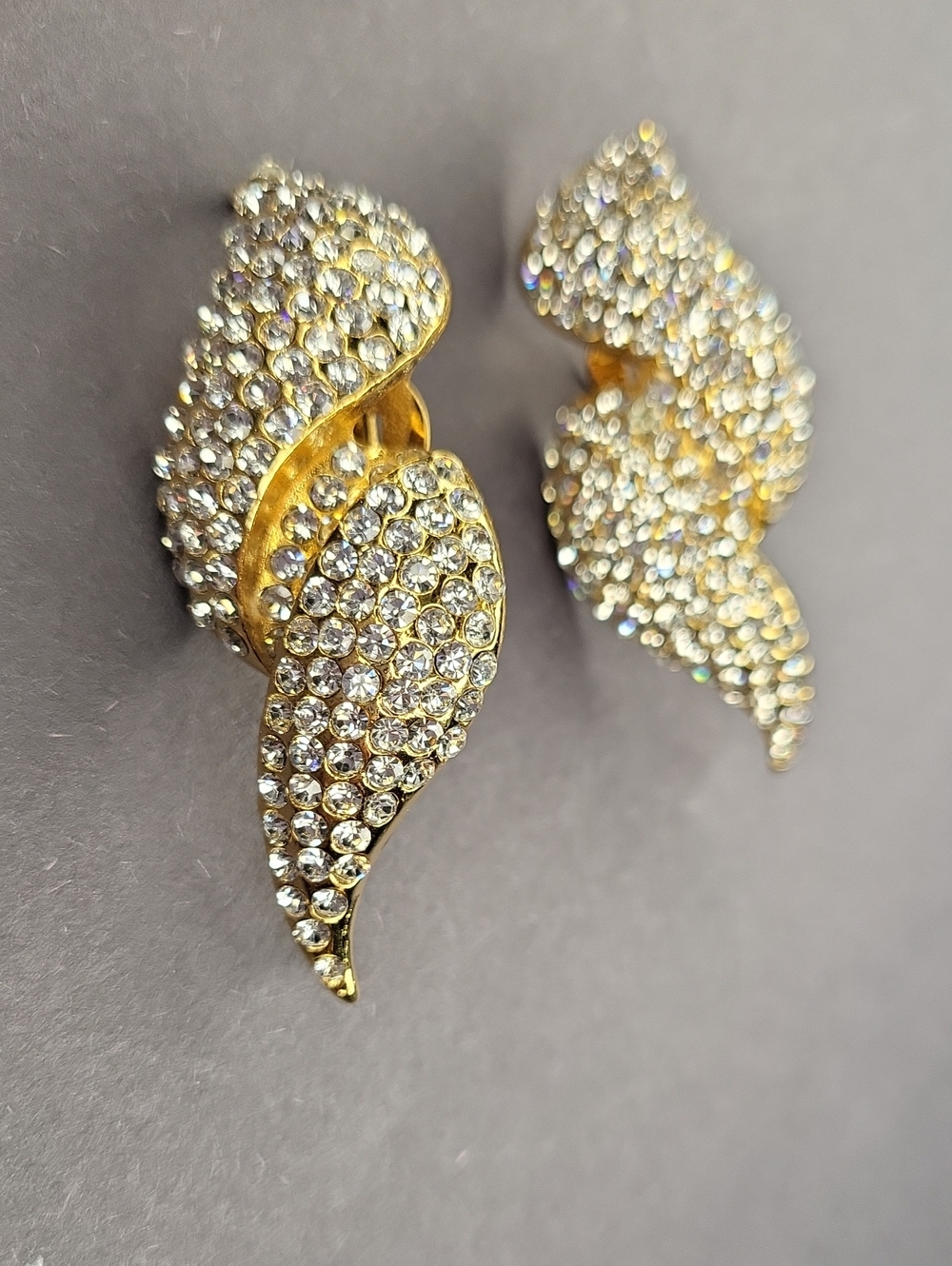Gold Crystal Leaf Clip-On Earrings by Jarin - Picture 2 of 4